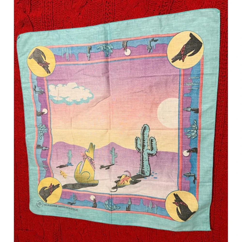 Vintage Hav-A-Hank Coyote Desert Bandana Scarf Southwestern Made in USA RN 15187